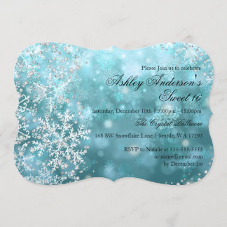 Convite Sweet 16 Winter Wonderland Sparkle Snowflakes