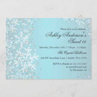 Convite Sweet 16 Winter Wonderland Sparkle Snowflakes
