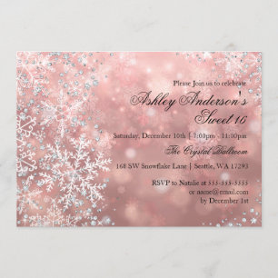 Convite Sweet 16 Winter Wonderland Sparkle Snowflakes