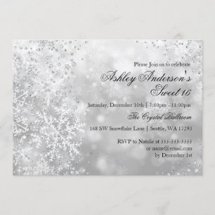 Convite Sweet 16 Winter Wonderland Sparkle Snowflakes