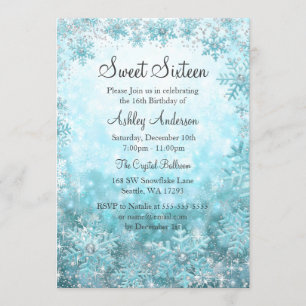 Convite Sweet 16 Winter Wonderland Sparkle Snowflakes