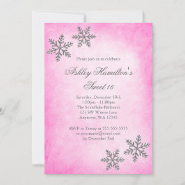 Convite Sweet 16 Winter Wonderland Sparkle Snowflakes Pink