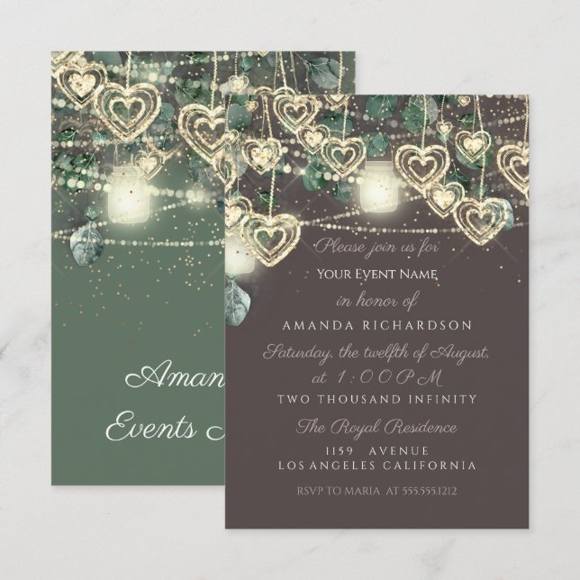 Convite Sweet 16th Green BRIDAL Rustic Woodland Mint Brown (Frente/Verso)