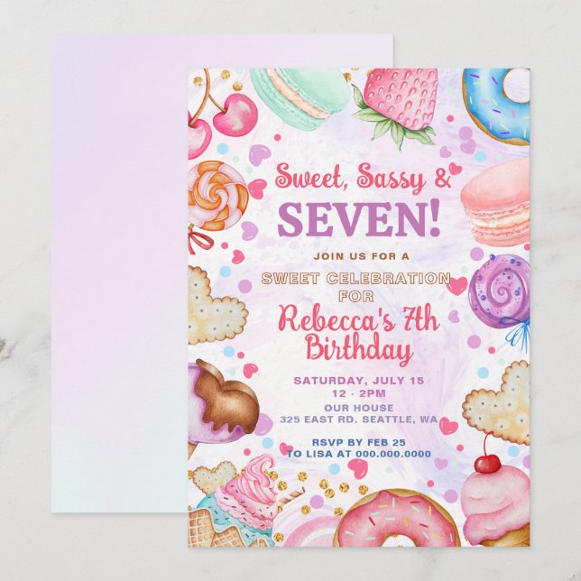 Convite Sweet and Sassy Birthday Party (Frente/Verso)