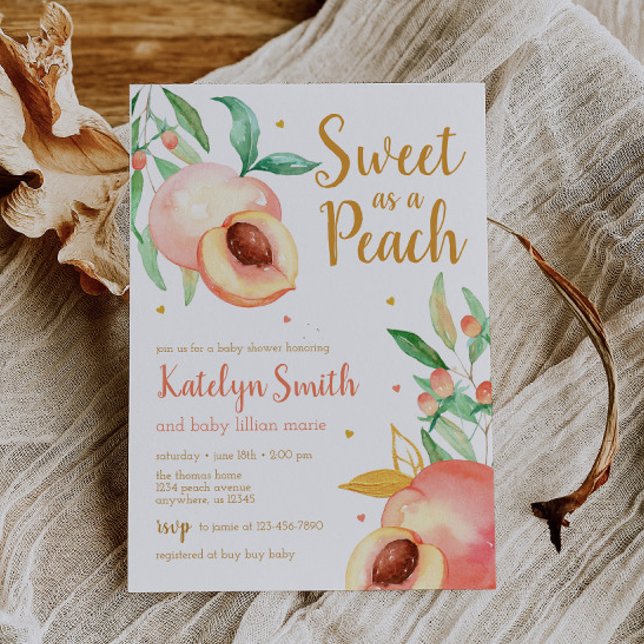 Convite Sweet as a Peach Greenery Baby Shower (Criador carregado)