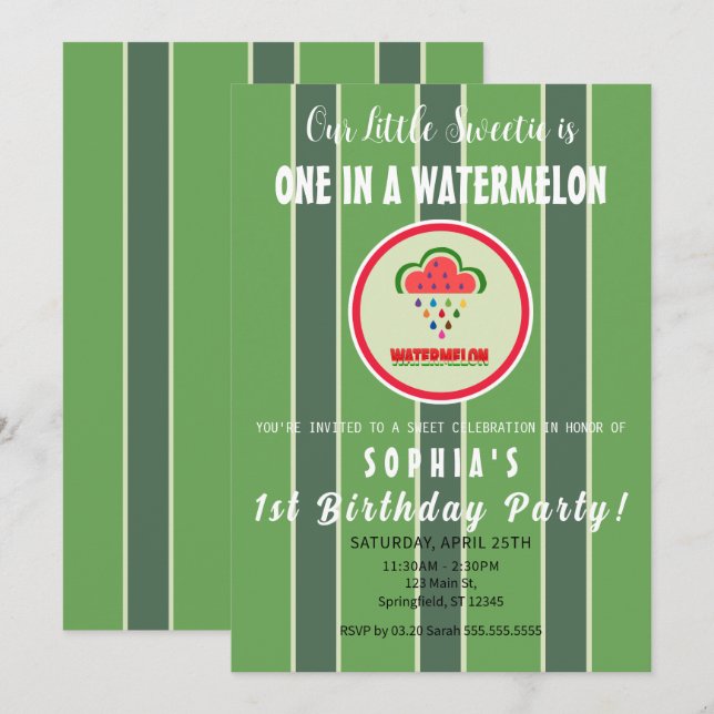 Convite Sweet as a Watermelon - First Birthday Invitation (Frente/Verso)