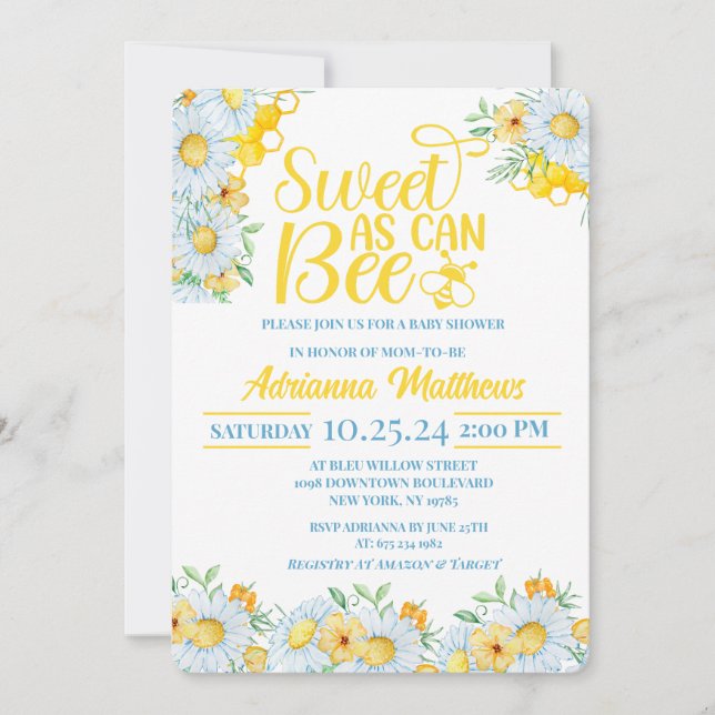 Convite Sweet As Can Bee Baby Shower Invitation (Frente)