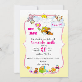 Convite Sweet as Can Bee Floral Baby Girl Shower Invite