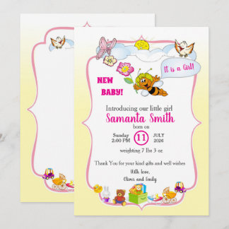 Convite Sweet as Can Bee Floral Baby Girl Shower Invite