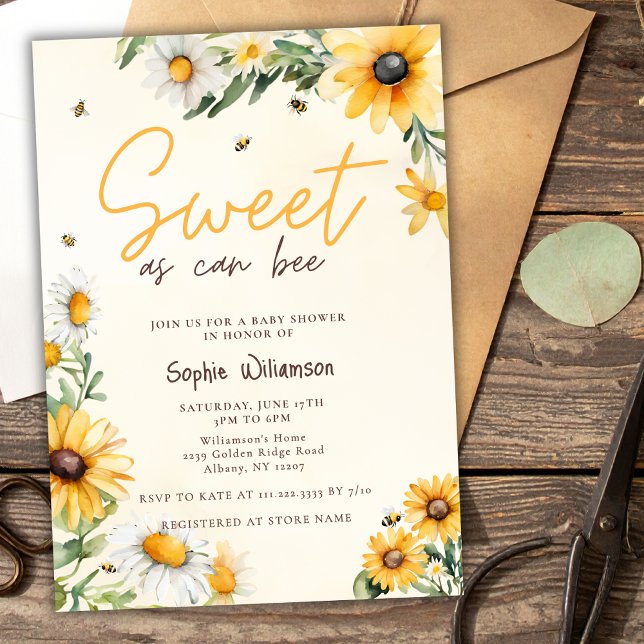 Convite Sweet As Can Bee Sunflowers Yellow Baby Shower (Criador carregado)