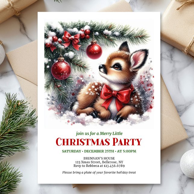 Convite Sweet baby fawn Christmas kids invitation editable (Sweet baby fawn Christmas kids invitation editable template)