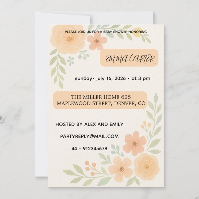 Convite Sweet Baby Shower Invitation flowers (Frente)