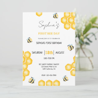 Convite Sweet Bee Day First Birthday Honey Bee Party Girl