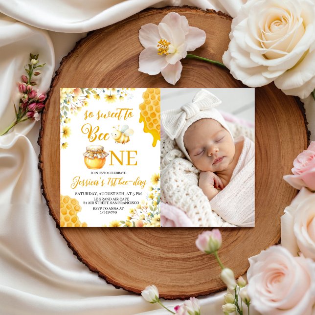 Convite Sweet Bee One Photo 1st Birthday Invite (Criador carregado)