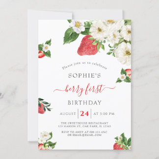 Convite Sweet Berry First Strawberry Birthday