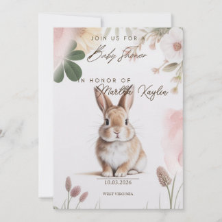 Convite Sweet Bunny Floral Baby Shower Invitation Editable