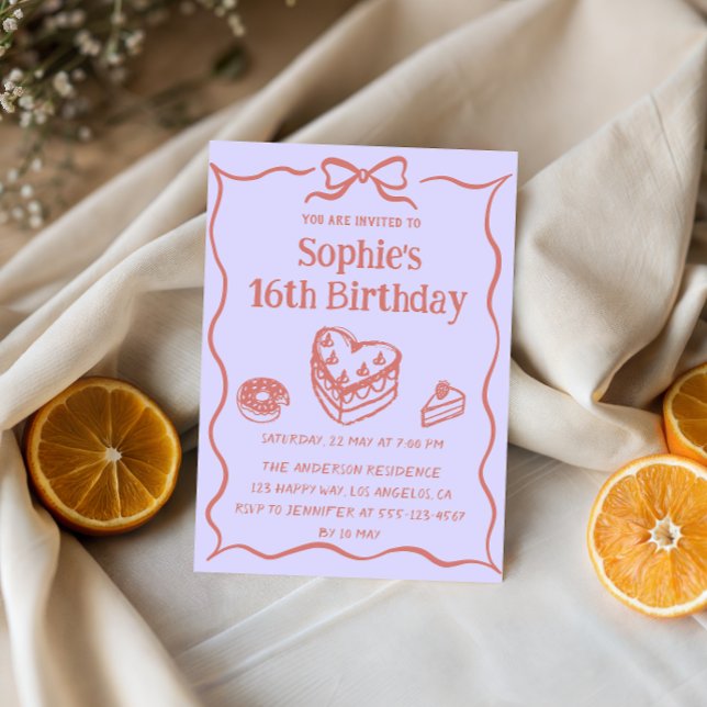 Convite Sweet Cake & Bow Pastel Pink 16th Birthday Party (Criador carregado)