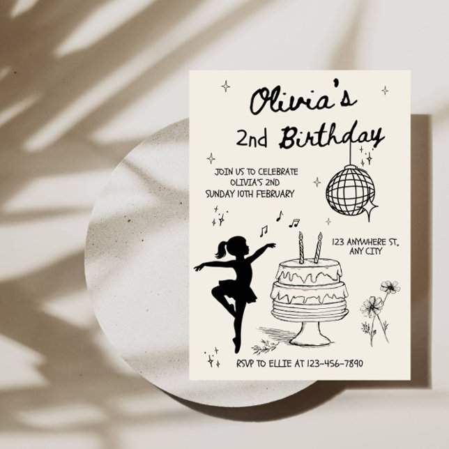 Convite Sweet Cake Line Art Girl’s 2nd Birthday Party (Criador carregado)