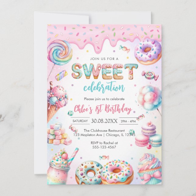 Convite Sweet Candy Birthday Party Invitation (Frente)
