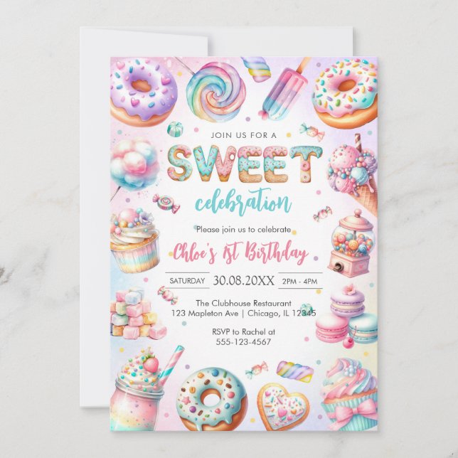 Convite Sweet Candy Birthday Party Invitation (Frente)