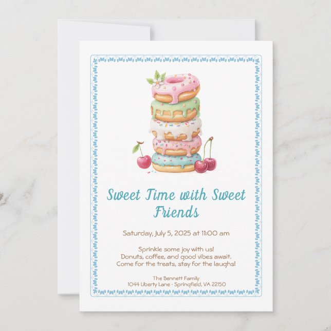 Convite Sweet Celebration Invite – Colorful Donuts Party  (Frente)