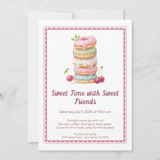 Convite Sweet Celebration Invite – Colorful Donuts Party  (Frente)