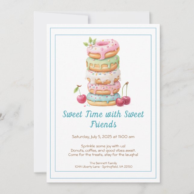 Convite Sweet Celebration Invite – Colorful Donuts Party  (Frente)