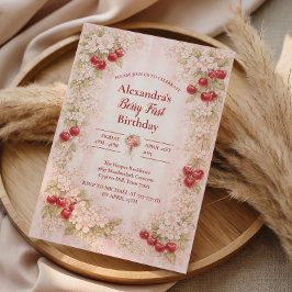 Convite Sweet Cherry Floral First Birthday 1st Birthday