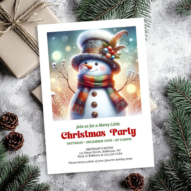 Convite Sweet Christmas snowman editable kids party invite (Sweet Christmas snowman editable kids party invite)