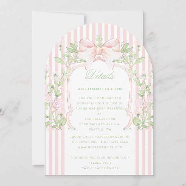 Convite Sweet Crest w/ Pink Wedding Details Enclosure Card (Frente)