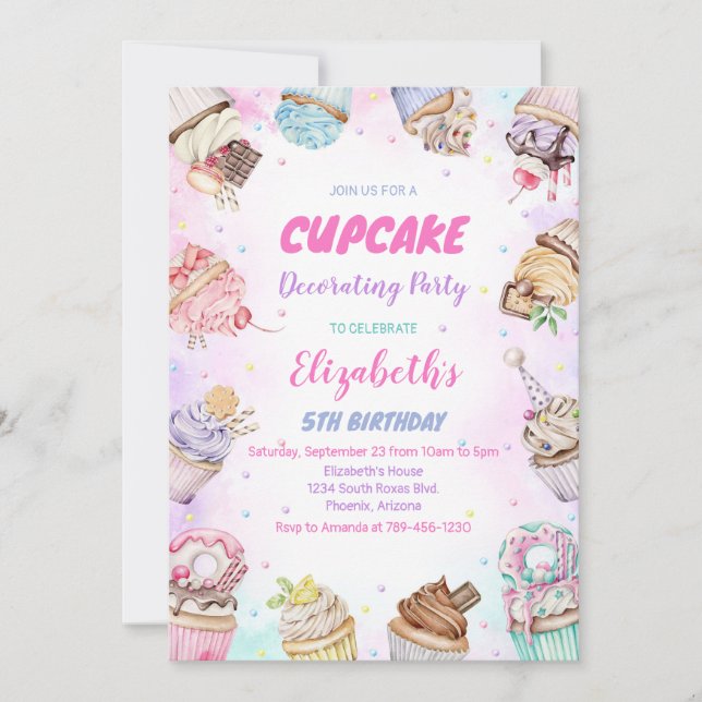 Convite Sweet Cupcake Birthday Party Invitation (Frente)