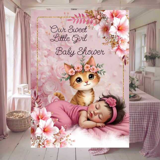 Convite Sweet Cute Pink Girl Baby Shower Cat Kitten (Criador carregado)