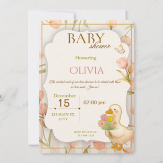 Convite Sweet Duck Floral Baby Shower Invitation