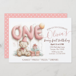 Convite Sweet First Birthday Invitation with Teddy Bear 
