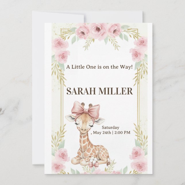 Convite Sweet Giraffe Pink Floral Baby Shower InInvitation (Frente)