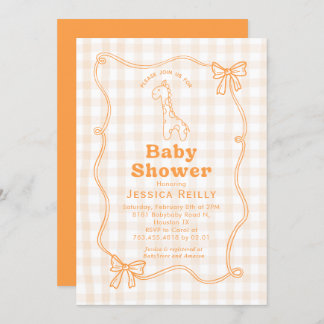 Convite Sweet Giraffe Plaid Bow Elegant Baby Shower