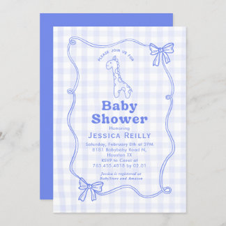 Convite Sweet Giraffe Plaid Bow Elegant Baby Shower