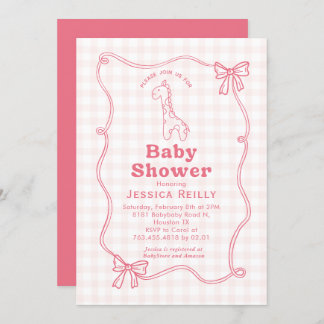 Convite Sweet Giraffe Plaid Bow Elegant Baby Shower