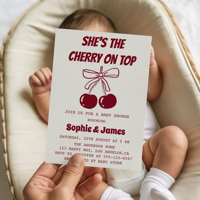 Convite Sweet Girl Cherry on Top Baby Shower Party (Criador carregado)