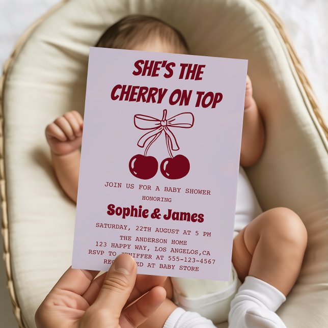 Convite Sweet Girl Cherry on Top Baby Shower Party (Criador carregado)