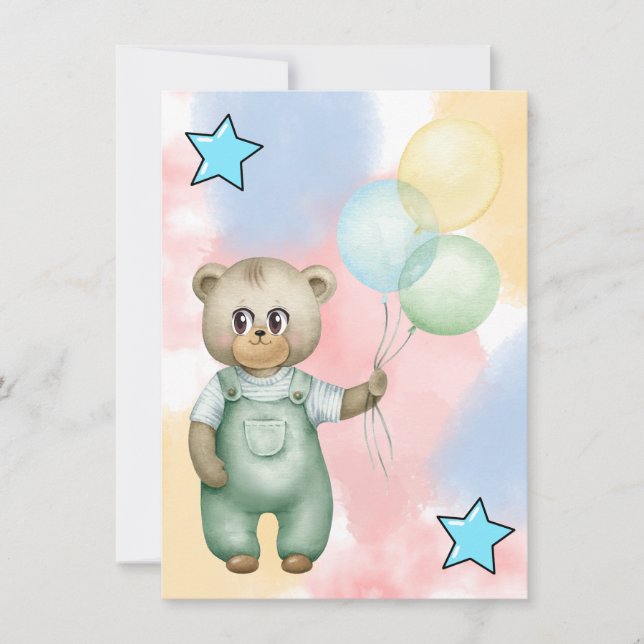 Convite Sweet green baby bear  (Frente)