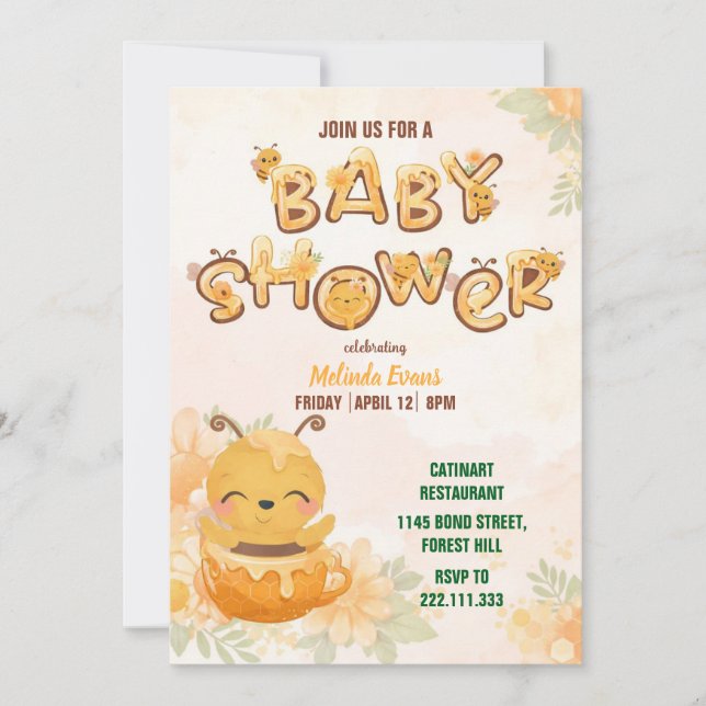 Convite Sweet Honey Bee Baby Shower Invitation (Frente)