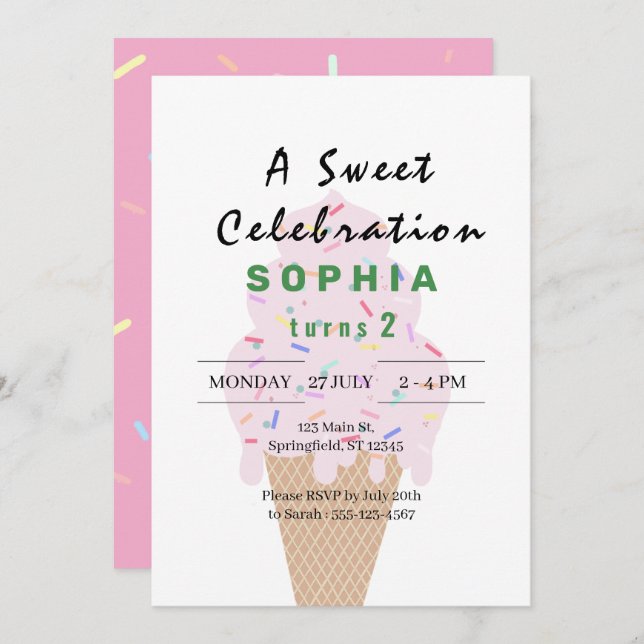 Convite Sweet Ice Cream Birthday (Frente/Verso)