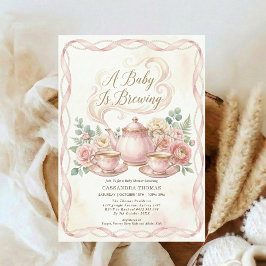 Convite Sweet Is Brewing Blush Floral Baby Shower Tea
