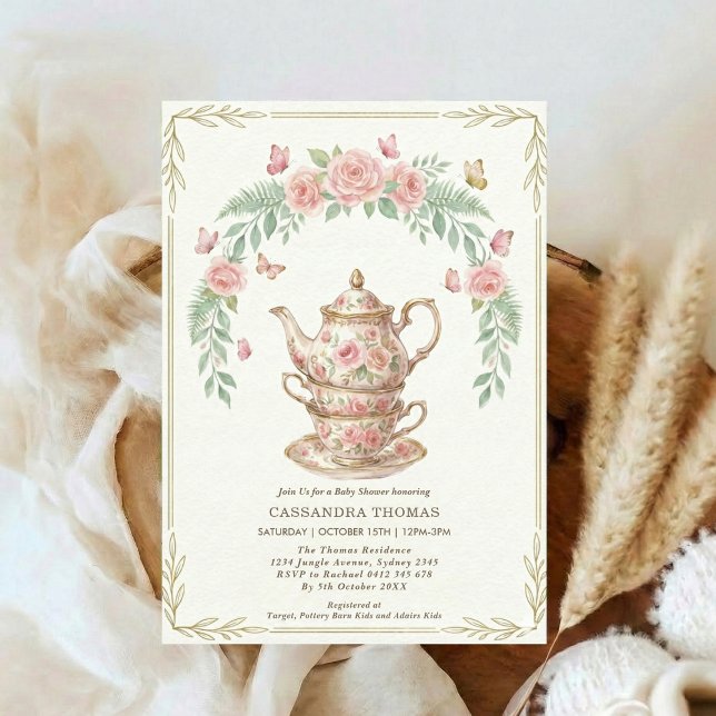 Convite Sweet Is Brewing Butterfly Floral Baby Shower Tea (Criador carregado)