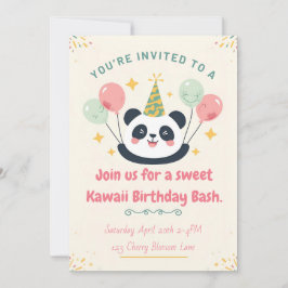 Convite Sweet Kawaii Panda Birthday Bash Invitation