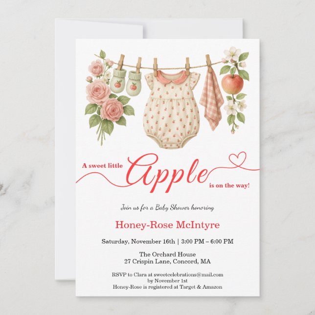 Convite Sweet Little Apple Baby Shower | Fall Rustic Baby  (Frente)