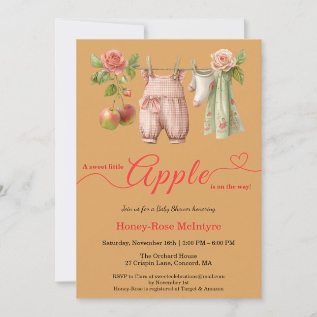 Convite Sweet Little Apple Baby Shower | Fall Rustic Baby  (Frente)