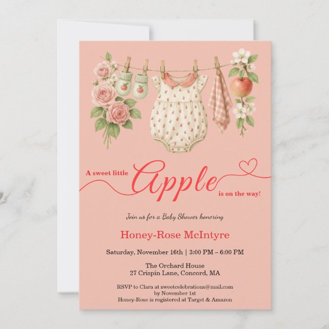 Convite Sweet Little Apple Baby Shower | Fall Rustic Baby  (Frente)