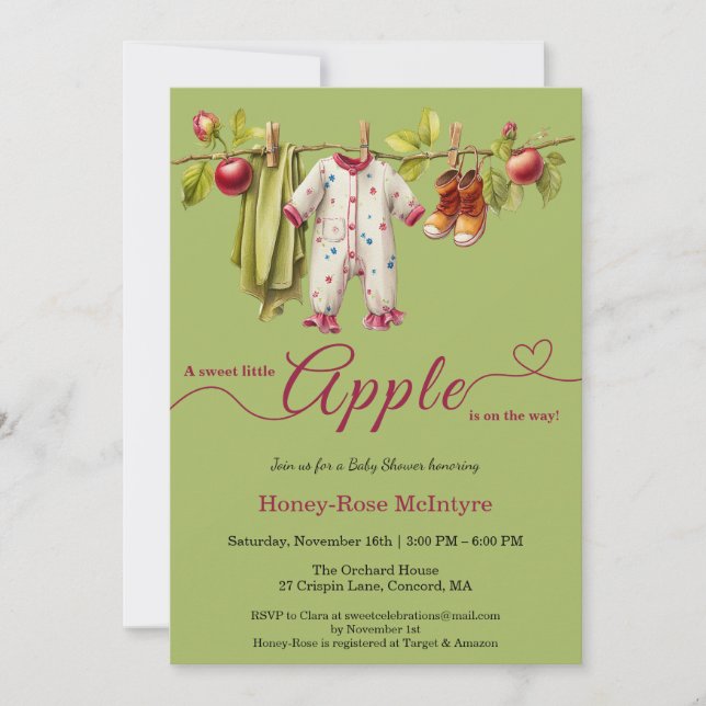 Convite Sweet Little Apple Baby Shower | Fall Rustic Baby  (Frente)